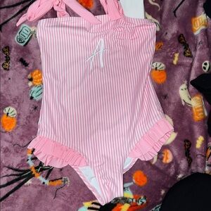 Pink Striped One-Piece Swimsuit Younger Tree size 6-7